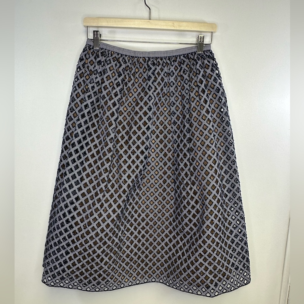 Michael Kors (Collection) Gingham Lattice Embroidered Cotton Poplin Skirt Size 4